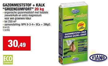 Promotions Gazonmeststof + kalk greencomfort - Viano - Valide de 17/04/2024 à 28/04/2024 chez Hubo