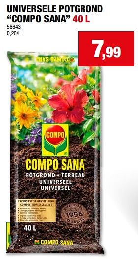 Promotions Universele potgrond compo sana - Compo - Valide de 17/04/2024 à 28/04/2024 chez Hubo