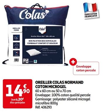 Promotions Oreiller colas normand coton microgel - Colas Normand - Valide de 16/04/2024 à 22/04/2024 chez Auchan Ronq