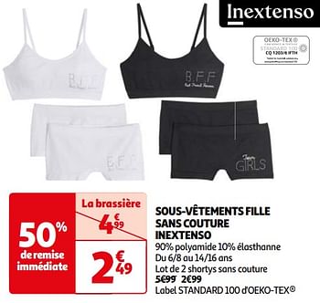 Promotions Sous-vêtements fille sans couture inextenso - Inextenso - Valide de 16/04/2024 à 22/04/2024 chez Auchan Ronq