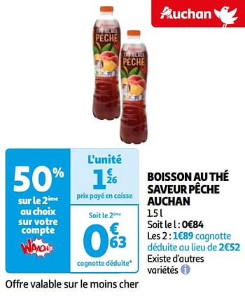 Promotions Boisson au thé saveur pêche auchan - Produit Maison - Auchan Ronq - Valide de 16/04/2024 à 22/04/2024 chez Auchan Ronq