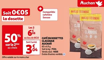 Promotions Café en dosettes classique auchan - Produit Maison - Auchan Ronq - Valide de 16/04/2024 à 22/04/2024 chez Auchan Ronq