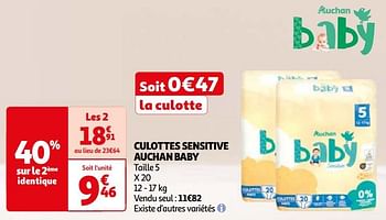 Promoties Culottes sensitive auchan baby - Huismerk - Auchan - Geldig van 16/04/2024 tot 22/04/2024 bij Auchan