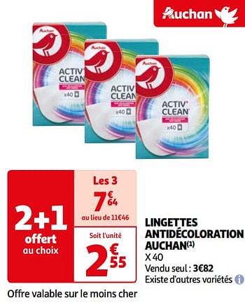 Promotions Lingettes antidécoloration auchan - Produit Maison - Auchan Ronq - Valide de 16/04/2024 à 22/04/2024 chez Auchan Ronq