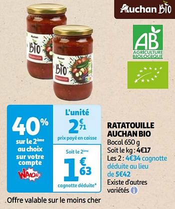 Promotions Ratatouille auchan bio - Produit Maison - Auchan Ronq - Valide de 16/04/2024 à 22/04/2024 chez Auchan Ronq