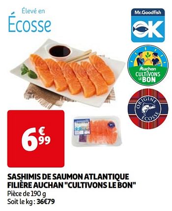 Promotions Sashimis de saumon atlantique filière auchan cultivons le bon - Produit Maison - Auchan Ronq - Valide de 16/04/2024 à 22/04/2024 chez Auchan Ronq