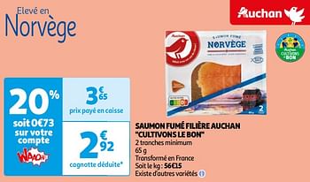 Promotions Saumon fumé filière auchan cultivons le bon - Produit Maison - Auchan Ronq - Valide de 16/04/2024 à 22/04/2024 chez Auchan Ronq