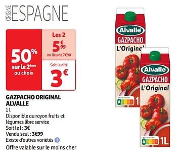 Promoties Gazpacho original alvalle - Alvalle - Geldig van 16/04/2024 tot 21/04/2024 bij Auchan