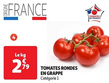 Promoties Tomates rondes en grappe - Huismerk - Auchan - Geldig van 16/04/2024 tot 21/04/2024 bij Auchan