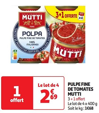 Promoties Pulpe fine de tomates mutti - Mutti - Geldig van 16/04/2024 tot 21/04/2024 bij Auchan