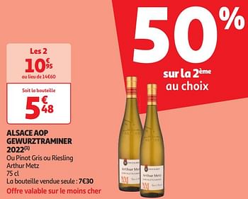 Promotions Alsace aop gewurztraminer - Vins blancs - Valide de 16/04/2024 à 21/04/2024 chez Auchan Ronq
