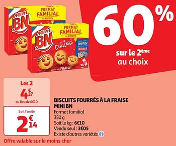 Promoties Biscuits fourrés à la fraise mini bn - BN - Geldig van 16/04/2024 tot 21/04/2024 bij Auchan