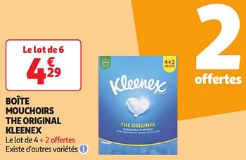 Promoties Boîte mouchoirs the original kleenex - Kleenex - Geldig van 16/04/2024 tot 21/04/2024 bij Auchan