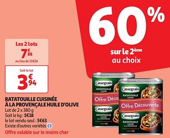 Promoties Ratatouille cuisinée à la provençale huile d`olive - Cassegrain - Geldig van 16/04/2024 tot 21/04/2024 bij Auchan