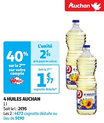 Promoties 4 huiles auchan - Huismerk - Auchan - Geldig van 16/04/2024 tot 21/04/2024 bij Auchan