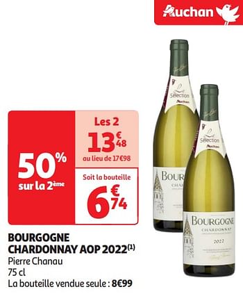 Promotions Bourgogne chardonnay aop 2022 - Vins blancs - Valide de 16/04/2024 à 21/04/2024 chez Auchan Ronq