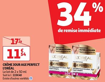 Promoties Crème jour age perfect l`oréal - L'Oreal Paris - Geldig van 16/04/2024 tot 21/04/2024 bij Auchan
