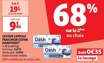 Promoties Lessive capsule fraicheur coton dash pods - Dash - Geldig van 16/04/2024 tot 21/04/2024 bij Auchan