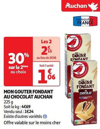 Promoties Mon gouter fondant au chocolat auchan - Huismerk - Auchan - Geldig van 16/04/2024 tot 21/04/2024 bij Auchan