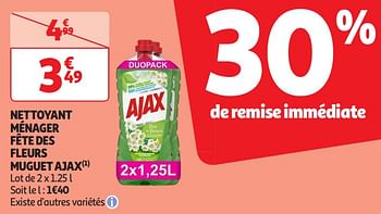 Promoties Nettoyant ménager fête des fleurs muguet ajax - Ajax - Geldig van 16/04/2024 tot 21/04/2024 bij Auchan