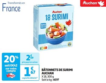 Promoties Bâtonnets de surimi auchan - Huismerk - Auchan - Geldig van 16/04/2024 tot 21/04/2024 bij Auchan