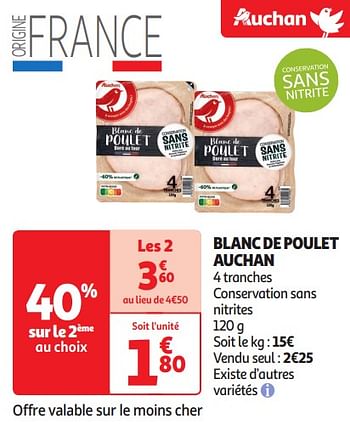 Promoties Blanc de poulet auchan - Huismerk - Auchan - Geldig van 16/04/2024 tot 21/04/2024 bij Auchan
