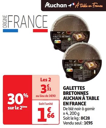 Promoties Galettes bretonnes auchan à table en france - Huismerk - Auchan - Geldig van 16/04/2024 tot 21/04/2024 bij Auchan
