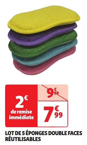 Promoties Lot de 5 éponges double faces réutilisables - Huismerk - Auchan - Geldig van 16/04/2024 tot 21/04/2024 bij Auchan