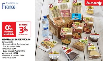 Promoties Menu pause snack auchan - Huismerk - Auchan - Geldig van 16/04/2024 tot 21/04/2024 bij Auchan