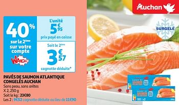 Promoties Pavés de saumon atlantique congelés auchan - Huismerk - Auchan - Geldig van 16/04/2024 tot 21/04/2024 bij Auchan