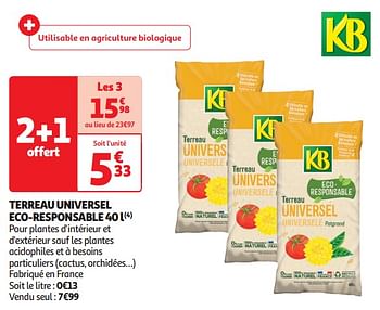 Promoties Terreau universel eco-responsable - KB - Geldig van 16/04/2024 tot 21/04/2024 bij Auchan