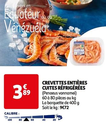 Promoties Crevettes entières cuites réfrigérées - Huismerk - Auchan - Geldig van 16/04/2024 tot 22/04/2024 bij Auchan