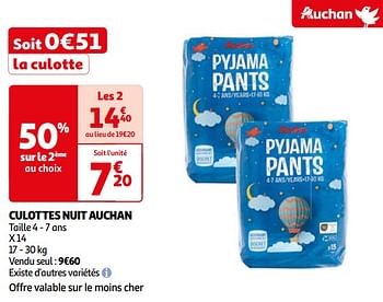 Promoties Culottes nuit auchan - Huismerk - Auchan - Geldig van 16/04/2024 tot 22/04/2024 bij Auchan