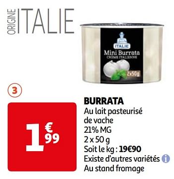 Promoties Burrata au lait pasteurisé - Huismerk - Auchan - Geldig van 16/04/2024 tot 22/04/2024 bij Auchan