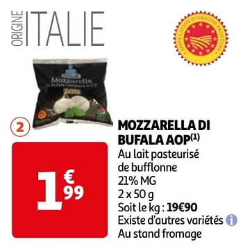 Promoties Mozzarella di bufala aop - Huismerk - Auchan - Geldig van 16/04/2024 tot 22/04/2024 bij Auchan