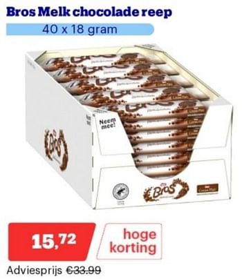 Promoties Bros melk chocolade reep - Bros - Geldig van 15/04/2024 tot 21/04/2024 bij Bol.com