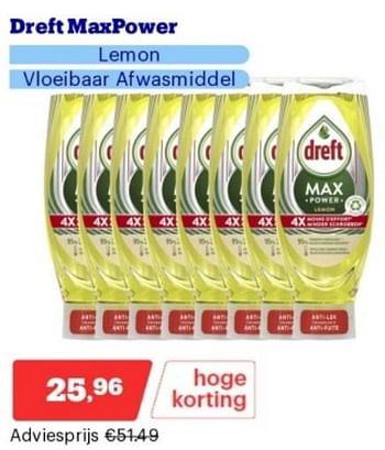 Promoties Dreft max power lemon vloeibaar afwasmiddel - Dreft - Geldig van 15/04/2024 tot 21/04/2024 bij Bol.com