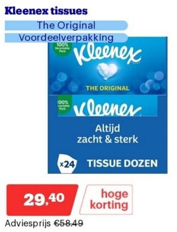 Promotions Kleenex tissues the original - Kleenex - Valide de 15/04/2024 à 21/04/2024 chez Bol.com