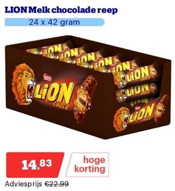 Promotions Lion melk chocolade reep - Nestlé - Valide de 15/04/2024 à 21/04/2024 chez Bol.com