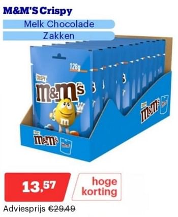 Promotions M+m`s crispy melk chocolade - M&M 's - Valide de 15/04/2024 à 21/04/2024 chez Bol.com
