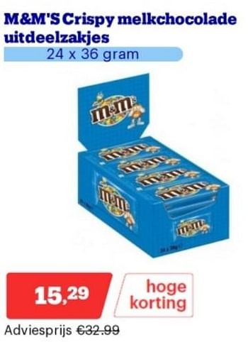 Promotions M+m`s crispy melkchocolade uitdeelzakjes - M&M 's - Valide de 15/04/2024 à 21/04/2024 chez Bol.com
