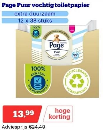 Promoties Page puur vochtig toiletpapier - Page - Geldig van 15/04/2024 tot 21/04/2024 bij Bol.com