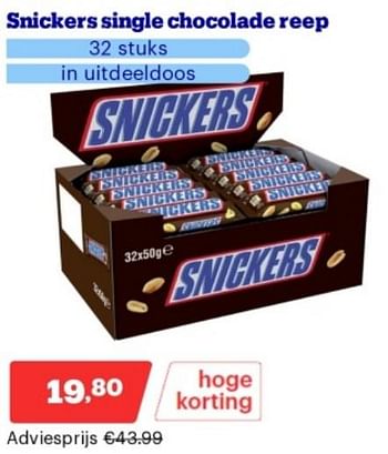 Promoties Snickers single chocolade reep - Snickers - Geldig van 15/04/2024 tot 21/04/2024 bij Bol.com