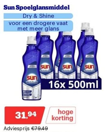 Promotions Sun spoelglansmiddel dry + shine - Sun - Valide de 15/04/2024 à 21/04/2024 chez Bol.com