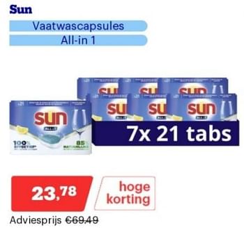 Promoties Sun vaatwascapsules all in 1 - Sun - Geldig van 15/04/2024 tot 21/04/2024 bij Bol.com