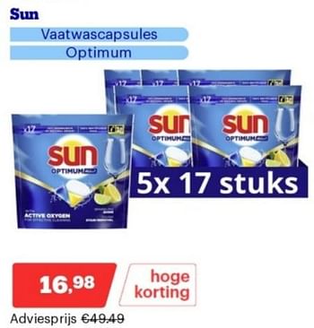 Promoties Sun vaatwascapsules optimum - Sun - Geldig van 15/04/2024 tot 21/04/2024 bij Bol.com