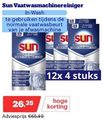 Promoties Sun vaatwasmachinereiniger in-wash - Sun - Geldig van 15/04/2024 tot 21/04/2024 bij Bol.com