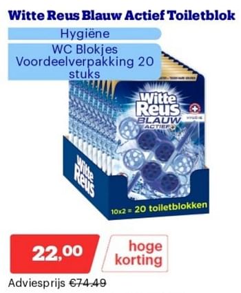 Promotions Witte reus blauw actief toiletblok hygiéne wc blokjes - Witte reus - Valide de 15/04/2024 à 21/04/2024 chez Bol.com