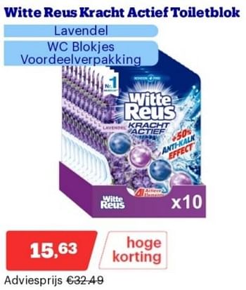 Promotions Witte reus kracht actief toiletblok lavendel wc blokjes - Witte reus - Valide de 15/04/2024 à 21/04/2024 chez Bol.com
