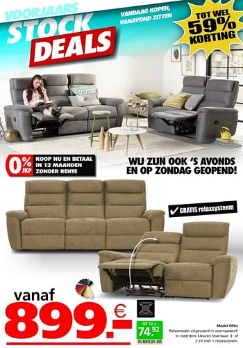 Promoties Model opal - Huismerk - Seats and Sofas - Geldig van 02/04/2024 tot 21/04/2024 bij Seats and Sofas